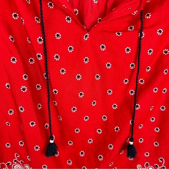 Talbots Boho Floral Bandana Print Cotton Blouse Large Petite Red - Picture 5 of 14